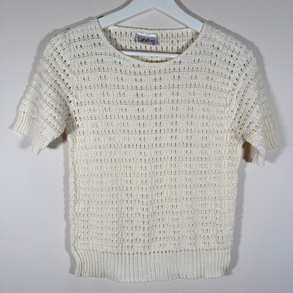 Vintage Arlene Short Sleeve Knit Creamy White Sweater S
